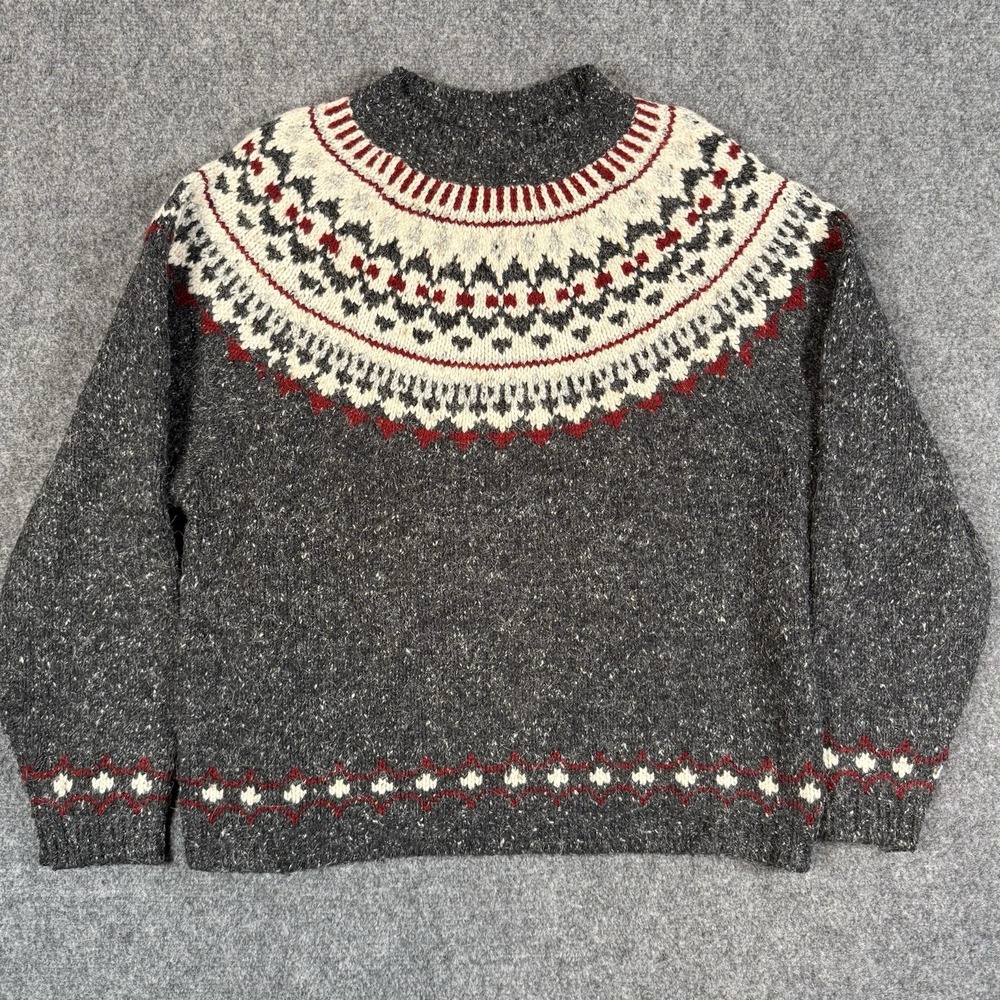 Vtg Croft & Barrow Fair Isle Nordic Yoke Sweater Mens M Charcoal Tweed Wool